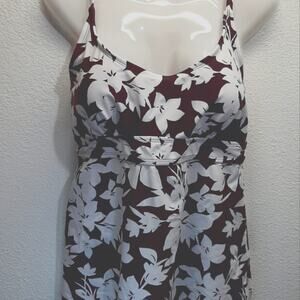 NWT Kona Sol Swimwear Floral Top & Burgundy Bikini Bottom l Size: L